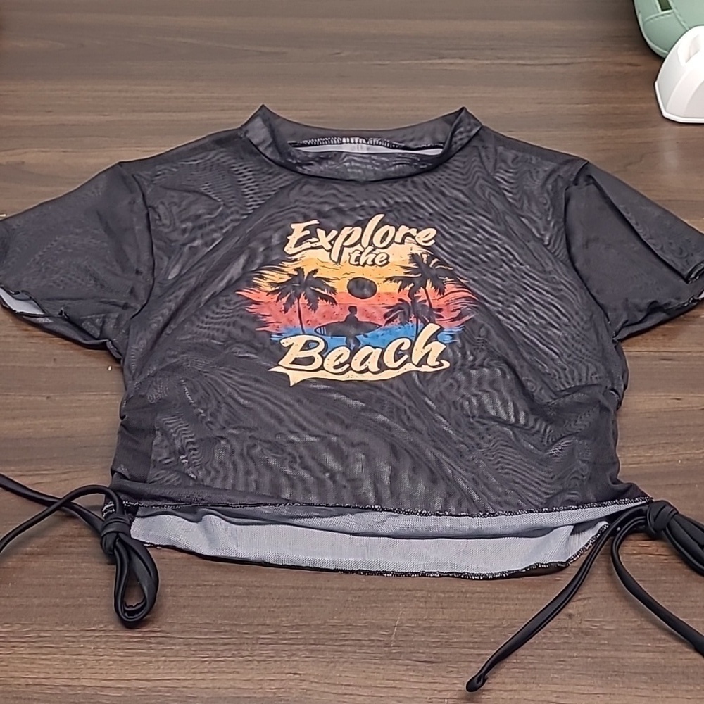 Black Size M Mesh Swimsuit Cover up Top